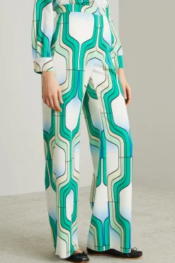 Pantaloni palazzo in enver satin - Verde Bianco