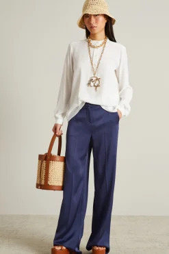 Pantaloni palazzo in raso - Blu