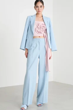 Pantaloni palazzo in tela - Azzurro