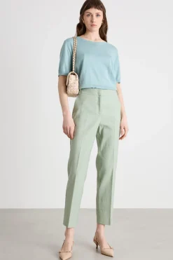 Pantaloni slim in lino e cotone - Verde