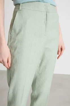Pantaloni slim in lino e cotone - Verde