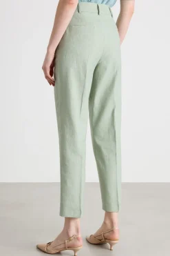 Pantaloni slim in lino e cotone - Verde