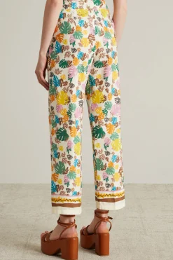 Pantaloni stampati in cotone e line - Beige Giallo Verde