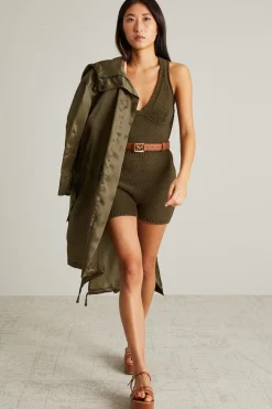 Parka in organza con coulisse - Verde Kaki
