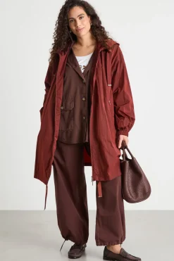 Parka in tessuto tecnico con cappuccio - Rosso
