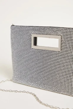 Pochette a busta con strass - Argento Nero
