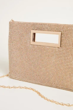 Pochette a busta con strass - Oro Beige