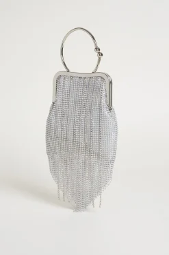 Pochette con frange e strass - Argento