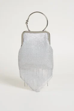 Pochette con frange e strass - Argento