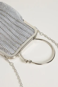 Pochette con frange e strass - Argento