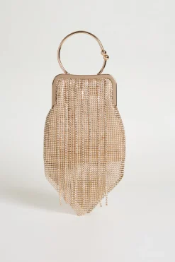 Pochette con frange e strass - Oro