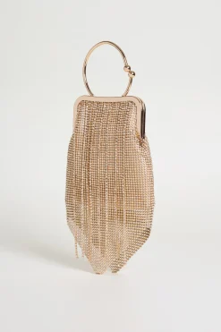 Pochette con frange e strass - Oro