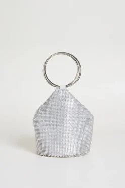 Pochette con strass e maxi anelli - Argento