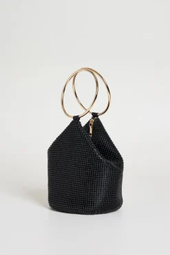 Pochette con strass e maxi anelli - Nero