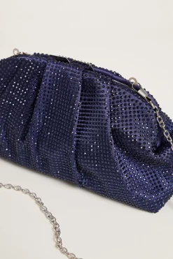 Pochette in raso e strass - Blu