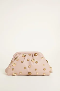 Pochette in tessuto spalmato con borchie - Rosa