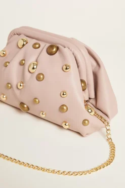 Pochette in tessuto spalmato con borchie - Rosa