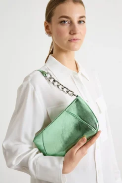 Pochette in tessuto spalmato con stampa lizard - Verde