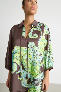 Polo bimateriale in twill e jersey - Marrone