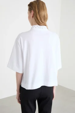 Polo con cristalli cabochon - Bianco