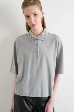 Polo con cristalli cabochon - Grigio