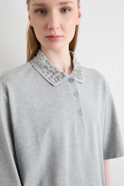 Polo con cristalli cabochon - Grigio
