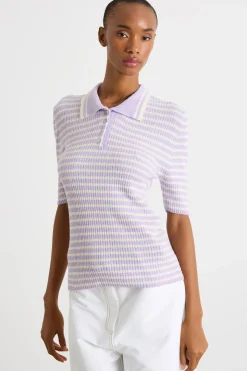 Polo in maglia a costine - Lilla