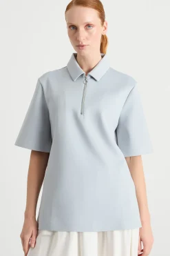 Polo in tessuto compatto - Azzurro