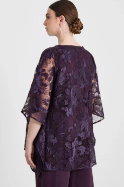 Poncho in tulle ricamato - Melanzana