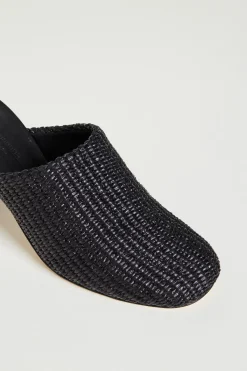 Sabot effetto rafia con tacco a sfera - Nero