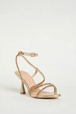 Sandali a listini con strass - Oro