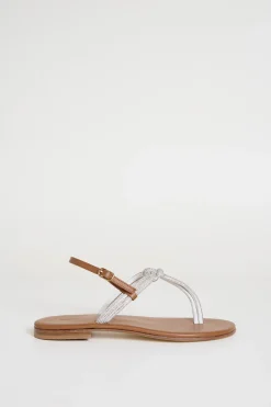 Sandali flat con strass - Marrone Argento