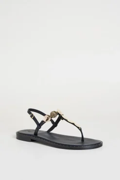 Sandali flat in pelle - Nero