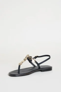 Sandali flat in pelle - Nero