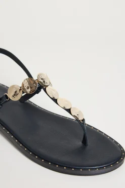 Sandali flat in pelle - Nero
