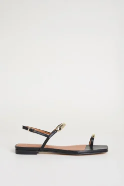 Sandali flat in pelle - Nero