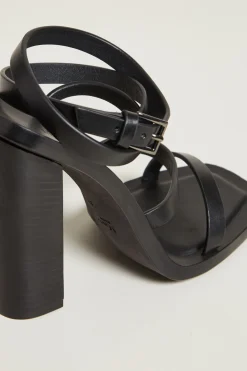 Sandali in cuoio con tacco - Nero