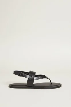 Sandali infradito in pelle - Nero