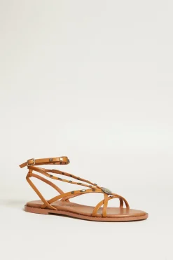 Sandali in pelle con borchie - Cuoio
