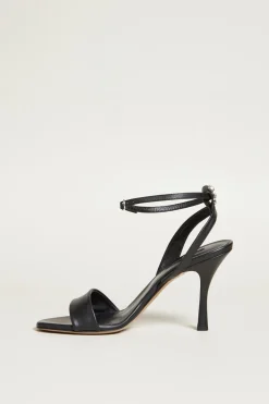 Sandali in pelle con nastri - Nero Bianco