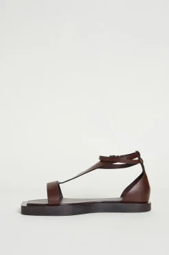 Sandalo flat in pelle - Marrone