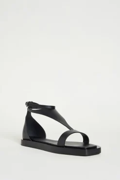 Sandalo flat in pelle - Nero