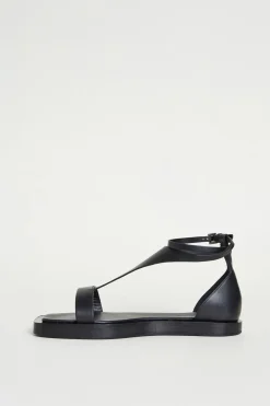 Sandalo flat in pelle - Nero
