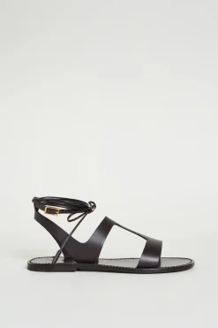 Sandalo in pelle con lacci - Marrone