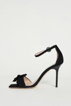 Sandalo in suede con clip a fiore - Nero