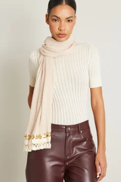 Sciarpa plissè con paillettes e nappine - Beige