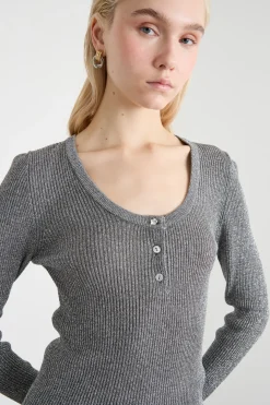 Serafino in maglia laminata - Grigio