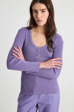 Serafino in maglia laminata - Viola