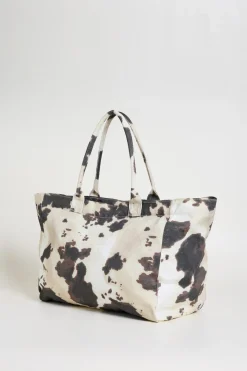 Shopping bag in tela - Marrone Bianco