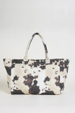 Shopping bag in tela - Marrone Bianco